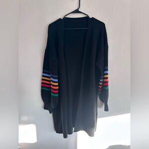 Black Sweater with Multicolor Stripes